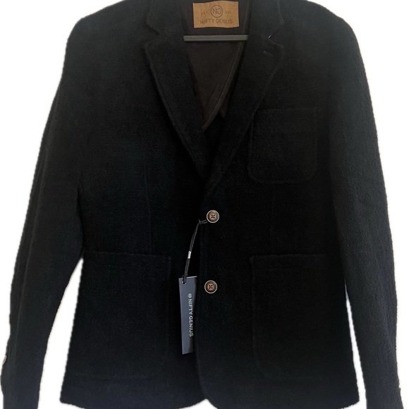 Nifty Genius mens black 2 button long sleeve wool blend blazer jacket size XS